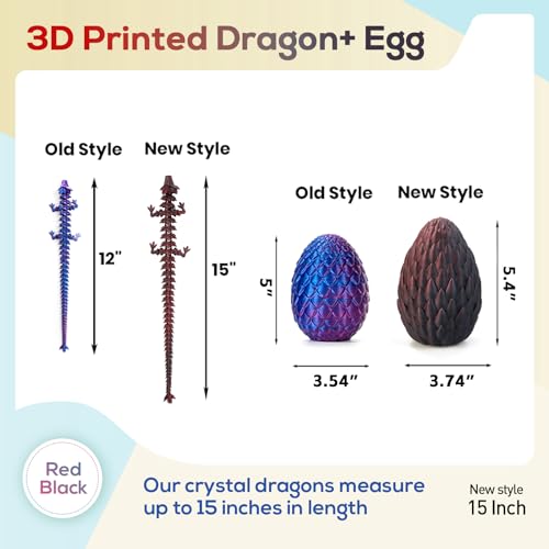 15''3D Printed Dragon Egg,Prefilled Easter Eggs Basket Stuffers,Stuffed Egg Hunt Fillers with Easter Toys,Dragon Eggs with Dragon Inside,Surprise Dragon Egg Toy for 5-7 4-6 8-12 Year Old Boys Kid Girl - color: Red Black, size: Large