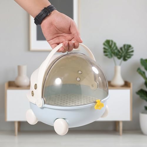 Transparent Portable Pet Carrier, View Hamster Cage & Parrot Travel Carrier with Lockable Top, Breathable Small Animal Carry House for Birds, Hamsters, Dwarf Rabbits