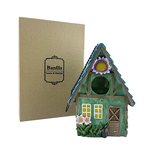 Bird Houses for Outside, Resin Bird House with Hang Chain, Decorative Bird Cage, Outdoor Garden Decor for Hummingbird, Bluebird, Cardinal and Other Bird