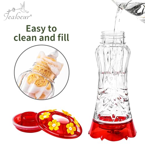 Jealoeur 2 Pack Hummingbird Feeder for Outdoors Hanging, 18 OZ Humming Birds Feeders with 6 Bee Guard Feeding Ports & Built-in Ant Moat, Easy to Clean, Durable Outdoor Garden Decor(Clear AA) - color: Clear Red AA