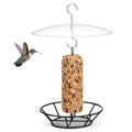 1 Pack Cylinder Bird Feeder Outdoor Metal Seed Cake Feeder with Clear Rain Proof Cover Hanging Chew-Proof Backyard Wild Bird Feeding Feeders for Outdoors Garden(Mesh Bottom) - style: Mesh Bottom