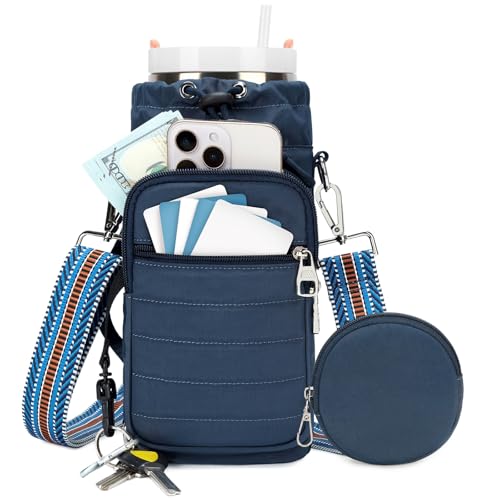 Water Bottle Carrier bag with Strap Phone Pocket for Walking, Hiking, Cycling - color: 3-Blue, size: 32oz-40oz