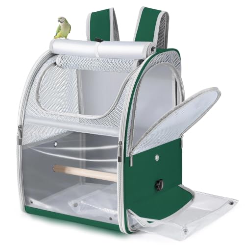 Sanmoncare Bird Backpack Carrier, Water Repellent Fabric Cockatiel Travel Bag with Stand, Lightweight and Portable Travel Cage for Parrot, Bird Travel Carrier, Green - color: Green