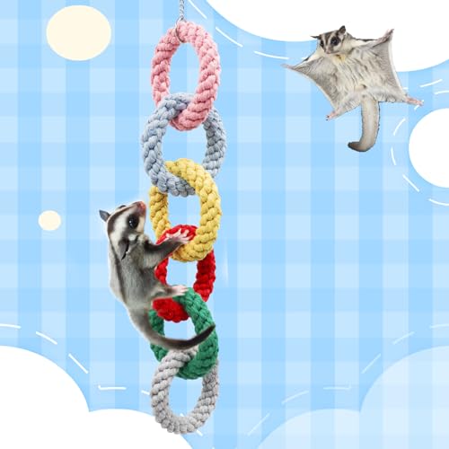 Sugar Glider Hanging Toy - Colorful 6-Ring Climbing & Swing Set for Cages, Cage Accessories for Small Animals Birds Parrots Parakeets Cockatiels Ferrets Hamsters Rats - size: 6 rings(18.9 Inch)