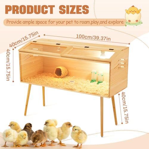 CroBlissful 40 x 16 x 16 in Brooder Kit Box for Chicken Quails Indoor Outdoor with Leg Stand Sliding Door, Bulb Set and Feeder, Baby Chicken Coops for Ducks, Hamsters, Lizards, Mice, Rat - color: Wooden, size: 40.9"L x 17.7"W x 4.7"H, style: Table Legs