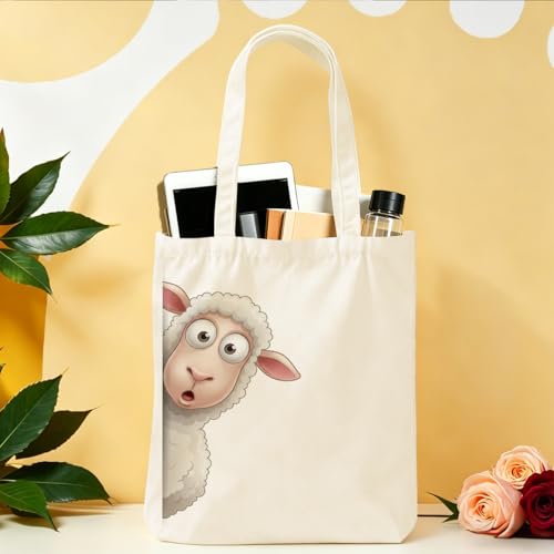 Cartoon Canvas Tote Bag, Gifts for Women Men Birthday Christmas Reusable Tote Shoulder Bag for Grocery Shopping 01 - color: Sheep 483