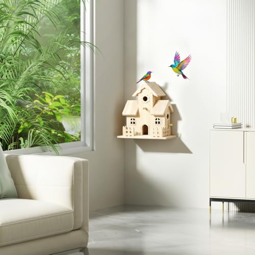 Balacoo Wood Birdhouse 7.87 Inch Unpainted Hanging Nest for Birds | Unpainted solid wood, hanging or tabletop setup, garden patio display, 4.92 x 7.87 x 7.87 inch, check entry size
