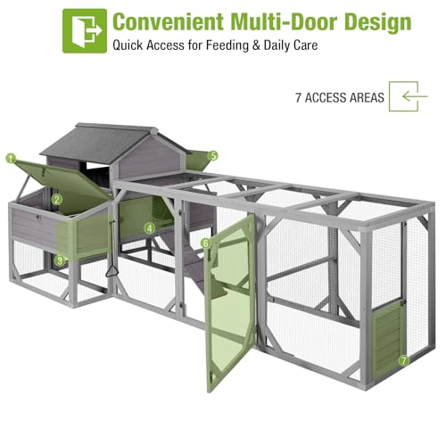 GUTINNEEN Large Chicken Coop with Run for 8-10 Chickens, Wooden Outdoor Hen House with 3-Section Nesting Box, Walk-in Poultry Cage, Pull-Out Metal Tray, Multiple Perches, Secure Ventilated Design - size: 118.1"L x 56.7"W x 49.6"H