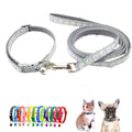 Cat Collar and Leash with Bell Set, Puppy Dog Kitten Collars,Grey XXS,XS | Paw Print Reflective Dog Collar Leash Set with Bell, Basic Nylon Boy Girls Pet Collar Adjustable For XXS XS S Tiny Puppies - color: grey