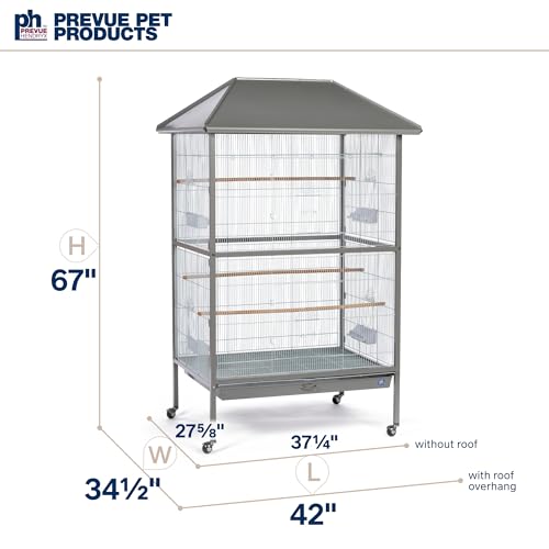 Prevue Pet Products Charming Aviary Jumbo Flight Cage - Large Metal Bird Cage with Rolling Stand, Perches, Feeders & Toy Bar, Ideal for Parakeets, Cockatiels, Lovebirds, Small & Medium Birds - Grey | Large Metal Bird Cage with Rolling Stand, Feeders & Toy