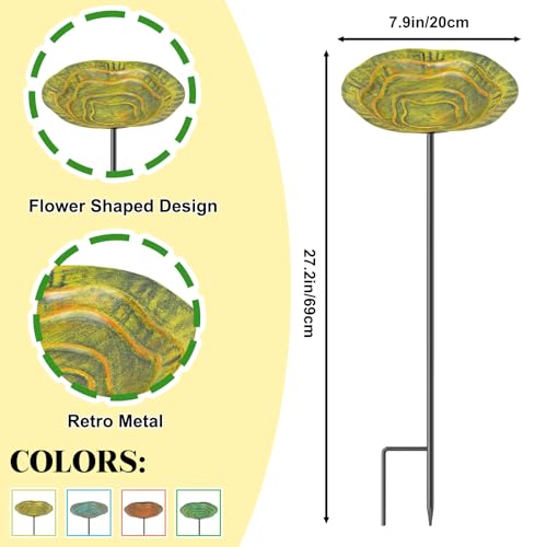 4 PCS Metal Bird Baths for Outdoors, Small Garden Bird Bath with Metal Stake, Hummingbird Feeder for Yard Lawn Decoration (4P-Wave Basin) - color: 4P-Wave Basin