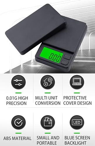 Digital Pocket Scale 1000g x 0.01g Weigh Gram Scale, Mini Scale, Digital Grams Scale, Food Scale, Jewelry Scale, Kitchen Scale with Backlit LCD, 7 Units Tare, Battery Included, Black