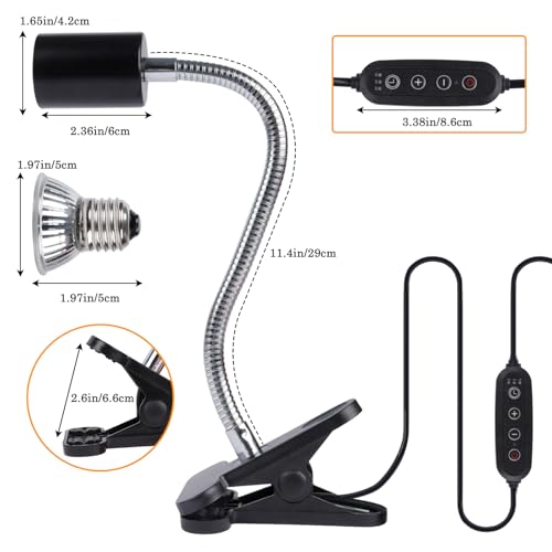 LUCKY HERP Reptile Heat Lamp with Clamp, Aquarium Turtle Tank Basking Light with 360° Rotatable Timing & Dimming and 2 Pack 50W UVA UVB Heat Light Bulb for Turtle Tortoise Lizard - size: 50+50