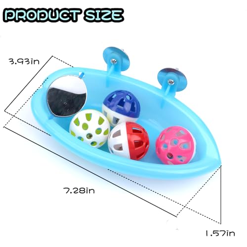 Cage Bird Bath with Mirror Bells Fun Play Bathing Toy for Parrots Budgies Small Birds
