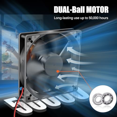 GDSTIME 120mm x 25mm 12V DC IP67 Waterproof Fan 2Pin Dual Ball High Speed | Brushless, Replacement for RV Fridge, Ice Maker, Wine Cooler, Mini Greenhouse, Outdoor Cabinet Cooling -120x120x25mm, 2500RPM - size: 120x25mm