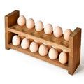 Sishynio Double Layer Egg Tray Holder Countertop, Wooden Fresh Egg Rack | Stackable Storage Basket; 2 Tier Egg Organizer for Farmhouse Kitchen, Refrigerator; Fresh Eggs, Dark Woodgrain, Pegs, Rustic - style: 2 tier pine egg tray