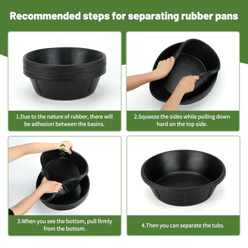 4 Pack Rubber Feed Pan, Horse Feed Pan, 8 Quart / 2 Gallon Bowl | 14.56 x 4.53 in Rubber Bowl, 4 Pack, Feed or Water Use, Chicken Dust Bath Tub, Heavy Duty Rubber, Stackable, Easy Rinse - color: Black-8Quart, size: 4PCS