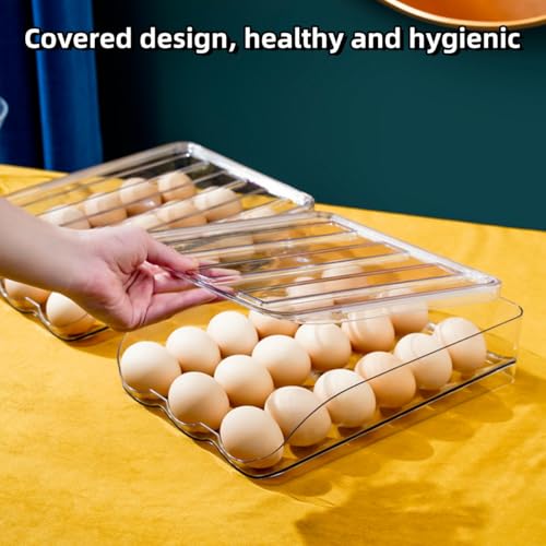 Egg holder for fridge, Egg organizer for refrigerator, Automatic Rolling Egg Container, Egg storage Container Organizer, Clear Plastic Egg Tray, Egg dispenser, Egg rack (Double-layers)