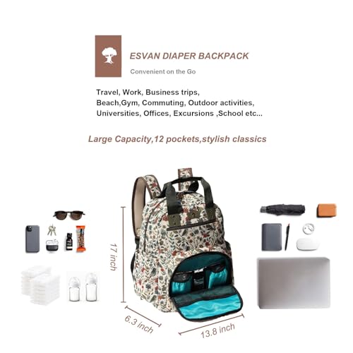 Diaper Bag Backpack Corduroy Multifunction Baby Fashion Travel Pack office Laptop Bag - color: Leaf Bird
