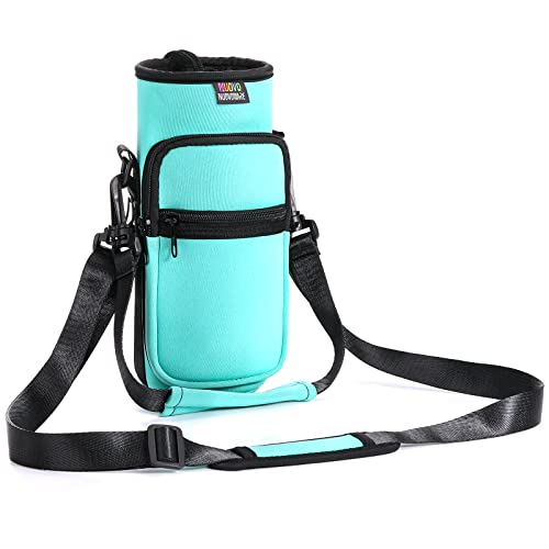 Nuovoware Water Bottle Carrier Bag, 25oz/32oz, Blue-green | Adjustable Shoulder Hand Strap, 2 Pocket, Neoprene Sleeve, For Hiking Travelling Camping - color: Blue-green, size: 25-32 Ounces - Standard