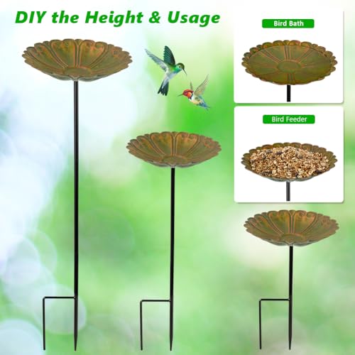 DREAMSOUL Flower Bird Bath Stake, Small Bird Bath for Outside, 4 Pack | Delicate Flower Appearance, Solid Metal Birdbath Set, Compact Size, Lovely Present for Bird Lovers for All Garden Decor - size: 4PCS