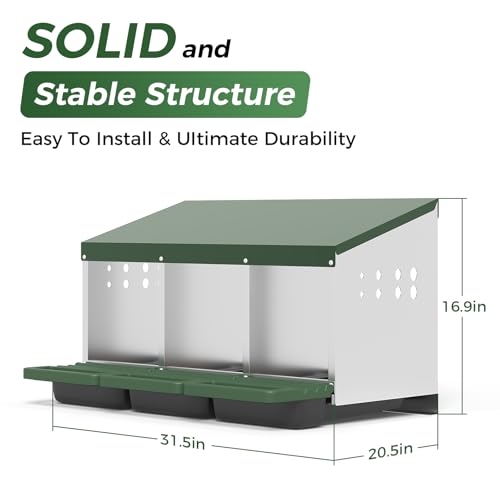 Garvee 3-Hole Chicken Nesting Box with Removable Lid, Metal Chicken Coop with Roll Away Design/Easy Egg Collection/Ventilation Holes, for Chicken Coops, Duck Coops and Hens (Green) - color: GREEN, size: 3-Hole