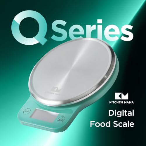 Kitchen Mama Q-Series Digital Food Scale, Teal | 13.2 lb / 6000g Capacity, 1g Precision, Tare Function, Stainless Steel Platform, LCD Display - color: Teal