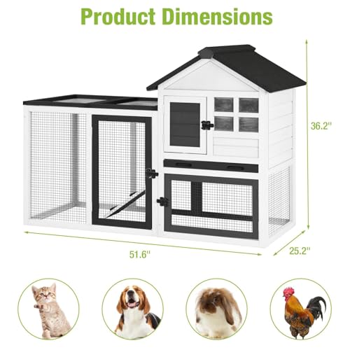 GUTINNEEN Large Rabbit Hutch Outdoor Wooden Chicken Coop Indoor Weatherproof Bunny Cage Guinea Pig House with Waterproof Roof, Leak-Proof Pull Out Tray, Lockable Door for Small Animals (Black) - color: Black & White