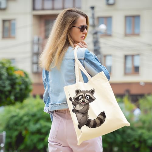 Cartoon Canvas Tote Bag, Gifts for Women Men Birthday Christmas Reusable Tote Shoulder Bag for Grocery Shopping 01 - color: Raccoon 471