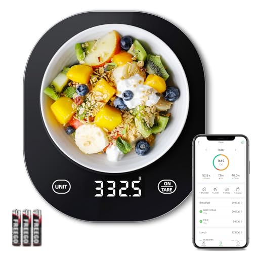 Arboleaf Smart Food Scale with Nutritional Calculator, 22lb Kitchen Scale | Food scales for kitchen with app for macro, keto, calorie, cooking, grams and ounces, 0.1oz/0.5g, AAA Battery Operated - color: Black