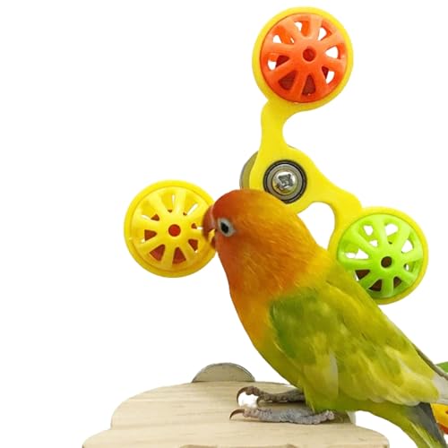 Spinning Bird-Toys Bird Cage Toys & Bird Perch Parrot-Parakeet Budgie Cockatiel Conure Macaw Chicken Parrot Enrichment Cage Accessories Small Animal Chewing Toy (Yellow Spinner Bell) - color: Yellow Spinner Bell