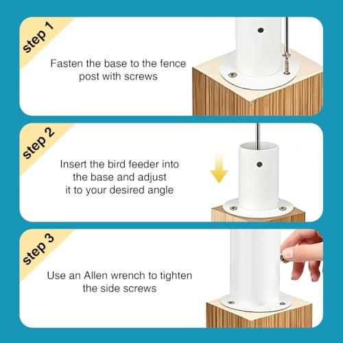 Bird Feeder Fence Pole Mount Adapter, Metal Fence Post Base for Smart Bird Feeders, Durable Weather‑Resistant Bird Feeder Mounting Bracket, Excluding the Installation Screws