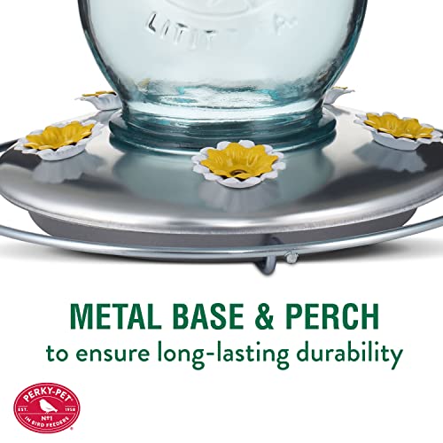 Perky-Pet Mason Jar Hummingbird Feeder, 32 oz Nectar Capacity | Vintage Style Glass Bird Feeder, 5 Flower Feeding Ports, Outdoor Garden Backyard Wildlife - color: Blue Mason Jar
