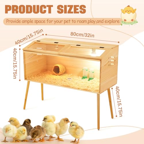 CroBlissful 32 x 16 x 16 in Brooder Box for Chicken Quails with Leg Stand Sliding Door, Bulb Set and Feeder, Indoor Chicks Coop Brooder Box Kit, for Ducks, Rabbit, Hamsters, Lizards, Mice, Rat - color: Wooden, size: 36.6"L x 17.7"W x 4.7"H, style: Table L