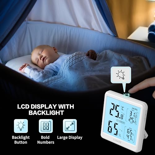 DOQAUS Digital Hygrometer Indoor Thermometer Humidity Meter with Backlight | 3s Fast Refresh, 3.05in Digital Temperature Humidity Monitor with Max Min Records for Home, Bedroom, Baby Room, Greenhouse