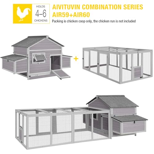 Aivituvin Chicken Coop Duck House with Dual Nesting Boxes for 4-6 Chickens Compatible with Automatic Chicken Coop Door and Extra Run 67.3" L x 36.8" W x 40.6" H - size: 67.2"L x 36.8"W x 40.6"H