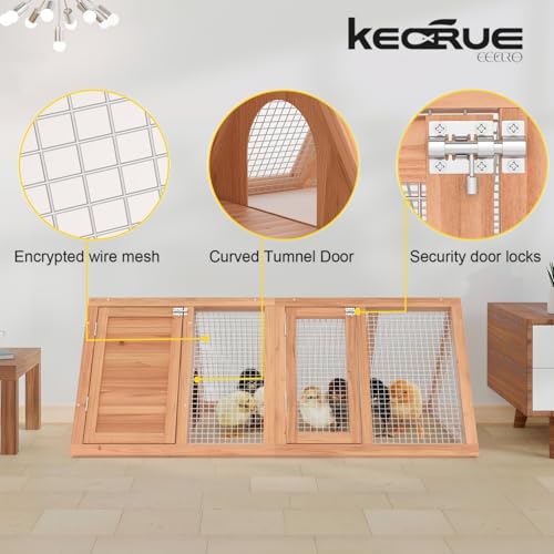 Rabbit Hutch Outdoor Chicken Coop Run A-Frame Bunny Cage Wooden Quail Cage w/ 2 Door & Ventilated Wire Fence Small Animal Cage for Garden Backyard Farms 47 x 18 x 19.5 in - color: Wood