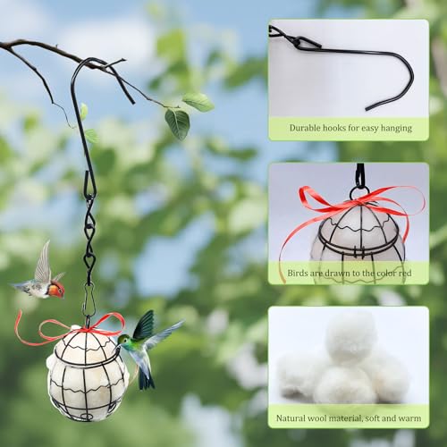 Bird Nesting Material Holder Hummingbird Nesters Natural Wool for Wild Birds Nesting Station Bird Watching Gifts for Patio Garden Outdoor
