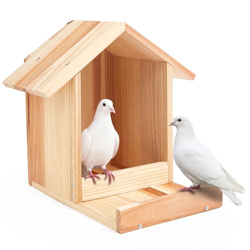 Novabright 12 Inch Large Dove Nesting Box Carbonized Weatherproof Wooden Nesting Box for Mourning Doves Outdoor Roosting Bird Nest for Cage Birdhouse Garden Decor Compatible(Natural Wood Color) - color: Natural Wood Color