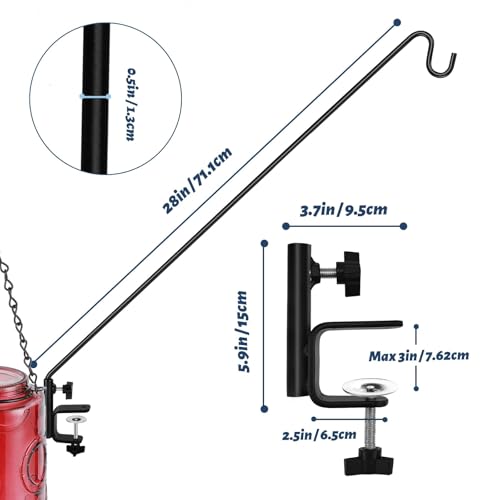 ERYTLLY 4 Packs 3 Inch Clamp 28" Long Deck Hook for Hanging Bird Feeder, Plants, Suet Baskets,Wind Chimes,Lanterns and More - size: Deck Hook - 28 Inch - 4 Packs
