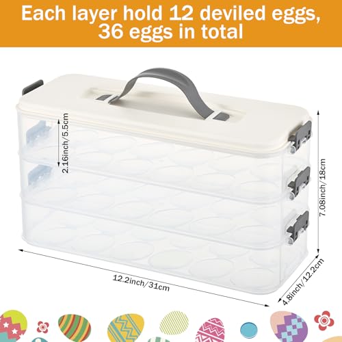 3-Layer Deviled Egg Container with Lid and Handle, Clear Plastic Deviled Egg Carrier for Fridge, Portable Stackable Eggs Holder Platter for Easter Party Picnics Camping Travel