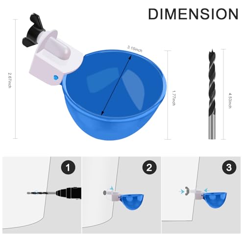 Chicken Waterer Cups, 8 Packs Blue Large Chicken Watering Cups | Automatic Chicken Water Cups, Tee Fittings Poultry Feeder Cups Suitable for Chicken, Duck, Turkey with Mounting Hole Opener - color: blue