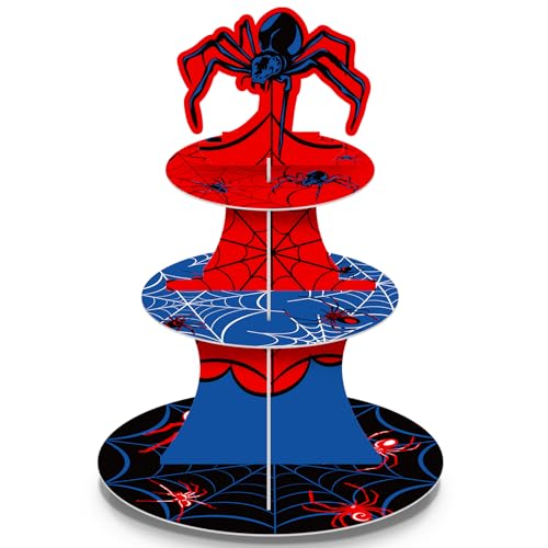 3 Tier Spider Cupcake Stand Spider Birthday Party Decorations Cupcake Tower Hero Theme Cake Holder Hero Dessert Holder Table Display for Birthday Baby Shower Party Supplies - style: Spider web