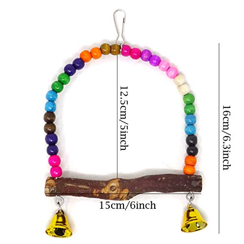 Honbay Wooden Bird Swing Perch Parrot Hanging Toy for Small Sized Birds