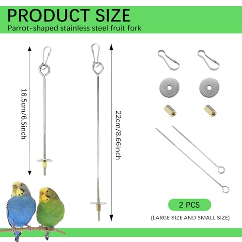 2pcs Bird Cage Food Holder with Hook Parrot Fruit Skewers Stainless Steel Birds Treats Skewer Foraging Toys for Macaw Parakeet Parrot Budgie