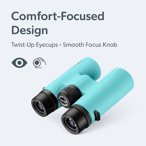 Barska Crush 10x42 Binoculars – Lightweight, Compact & Shockproof Design in Bright Colors for Hiking, Travel, Concerts, Sports, Great Gift Idea – Case & Strap Included - color: Breeze Blue