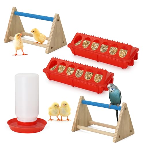 Chick Feeder and Waterer Kit with Mini Perch Chick Starter Kit for Small Poultry Ducks/Quail, Coop Brooder Feeding Supplies
