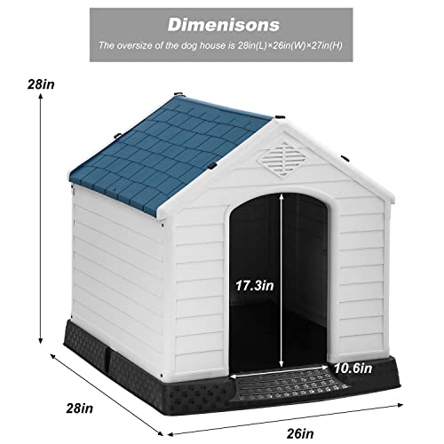 FDW | Dog House | 28" L x 26" W x 28" H | Blue | Plastic Kennel for Puppy to Small Dogs with Air Vents & Elevated Floor | Rainproof & Anti Snow | For Indoor & Outdoor Use - style: Blue