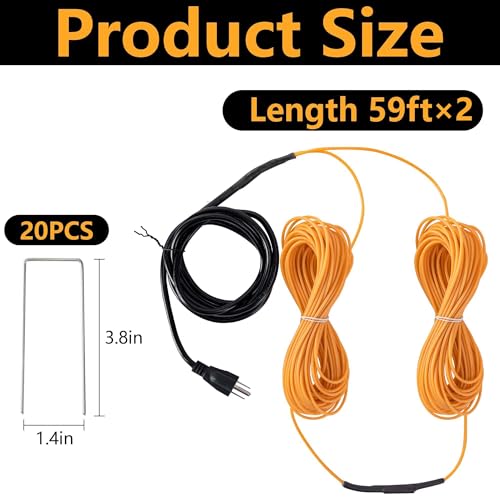 118 Ft Thermostatic Soil Heating Cable, Rubber Plant Soil Heater Cable | Heating Warming Cable with Thermostat and Ground Stake, Plant Soil Heater Cable for Winter Graden Greenhouse Seed Grow - color: 118 Ft