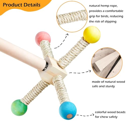 Bird Perch Toy, Kiln-Dried Wood Interactive 360° Spinning Cage Toy(S) | Exercise Wheel Parrot Toy, Enrichment Cockatiel Toy for Bird Cage, Bird Cage Accessories Perch Toy for Budgies Lovebirds - size: Small (no bells)